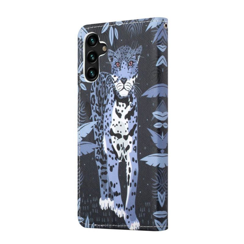 Lederhüllen Für Samsung Galaxy A13 5G / A04s Mit Kordel Riemchen-leopard