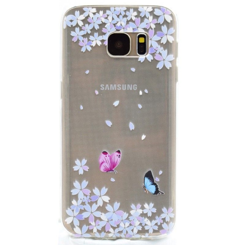 Hülle Samsung Galaxy S7 Transparente Schmetterlinge Und Blumen
