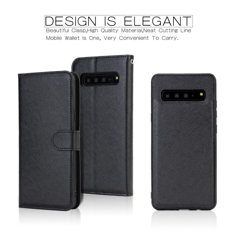 Lederhüllen Samsung Galaxy S10 5G Schwarz Abnehmbare Schale Mit Ledereffekt