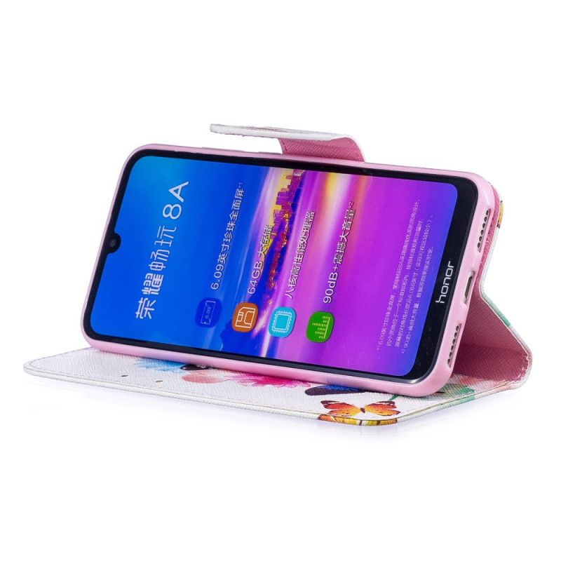 Lederhüllen Honor 8A Magenta Bemalte Schmetterlinge Und Blumen