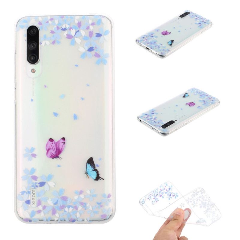 Hülle Xiaomi Mi A3 Transparente Schmetterlinge Und Blumen