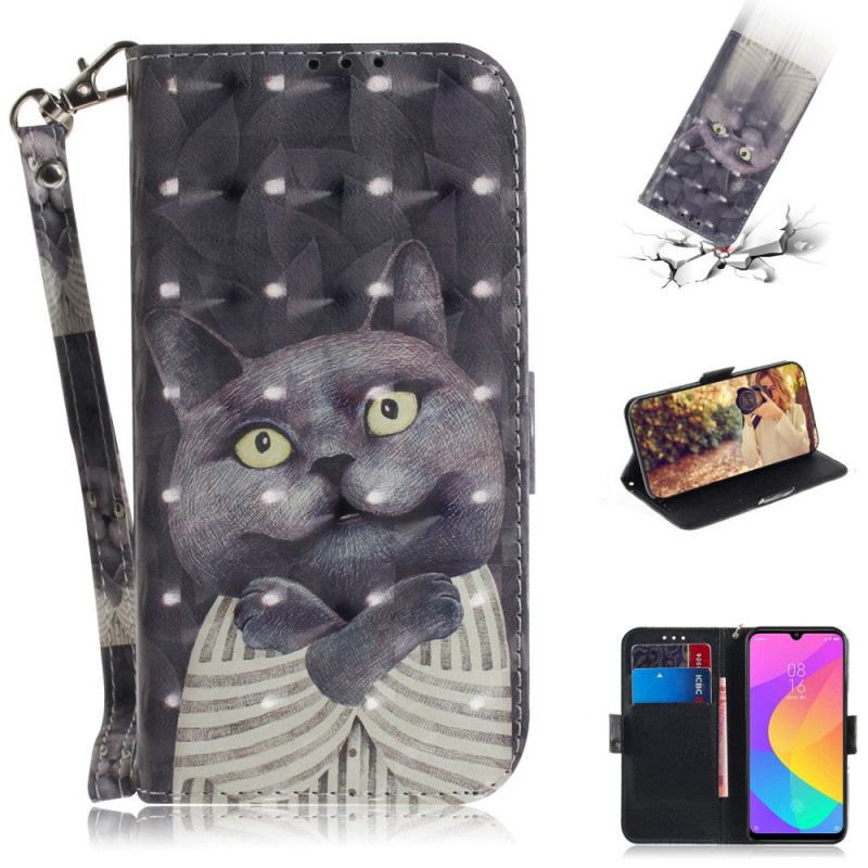 Lederhüllen Für Xiaomi Mi A3 Graue Katze Mit Tanga