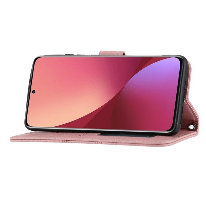 Flip Case Für Xiaomi 12 Pro Mit Kordel Riemchenmuster
