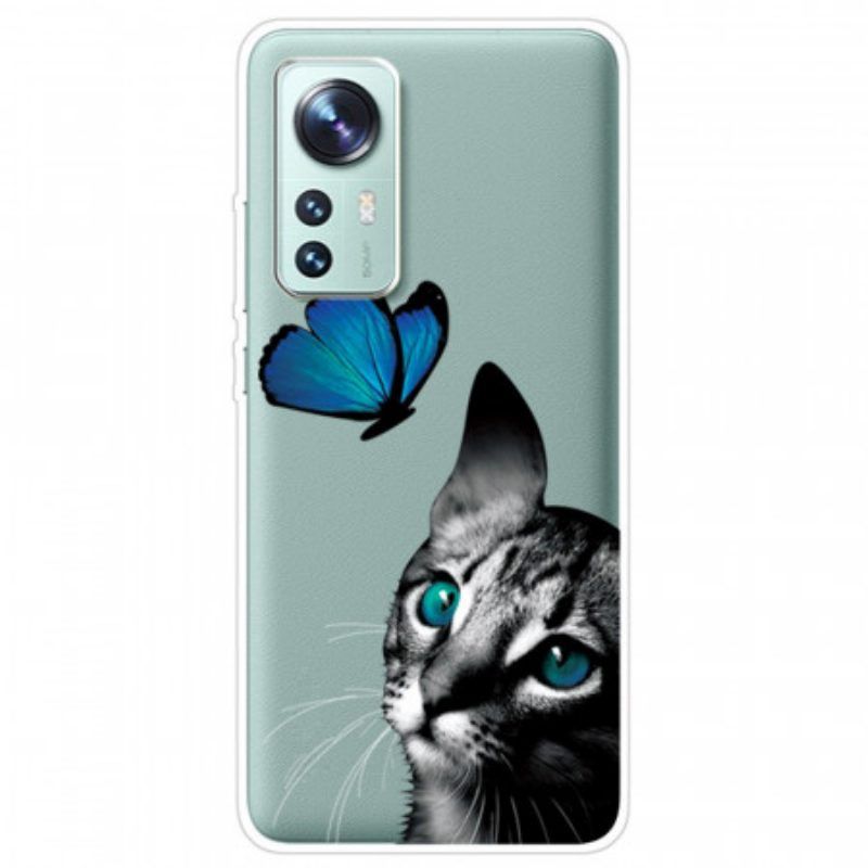 Handyhülle Für Xiaomi 12 Pro Katze Und Schmetterling Aus Silikon