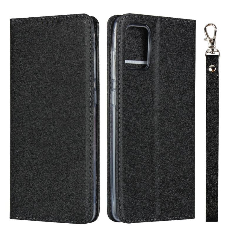 Flip Case Für Samsung Galaxy A51 Schwarz Weicher Lederstil Mit Riemen