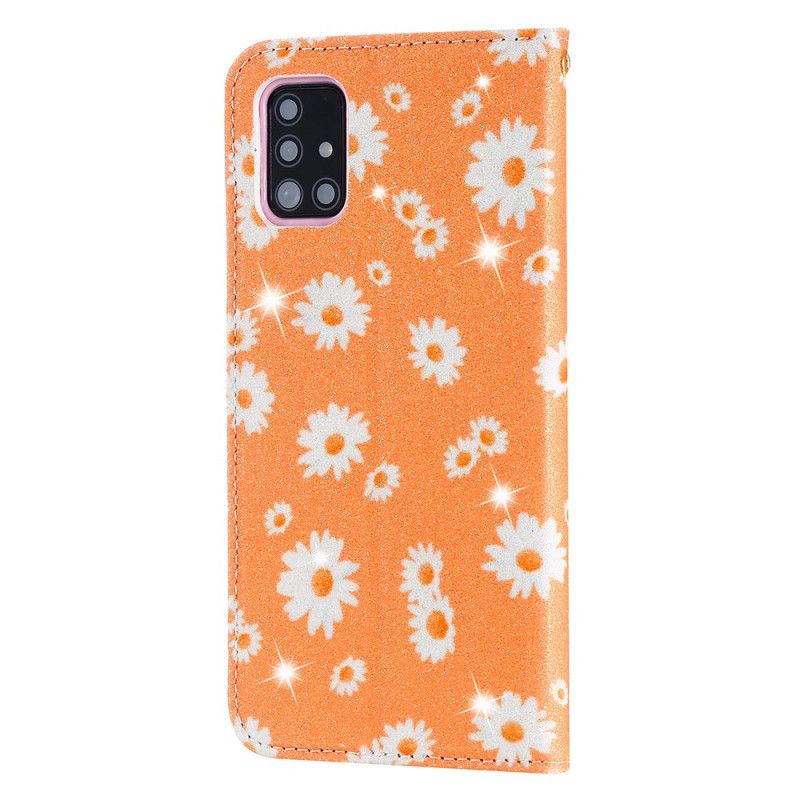 Flip Case Samsung Galaxy A51 Orange Kunstleder-Gänseblümchen
