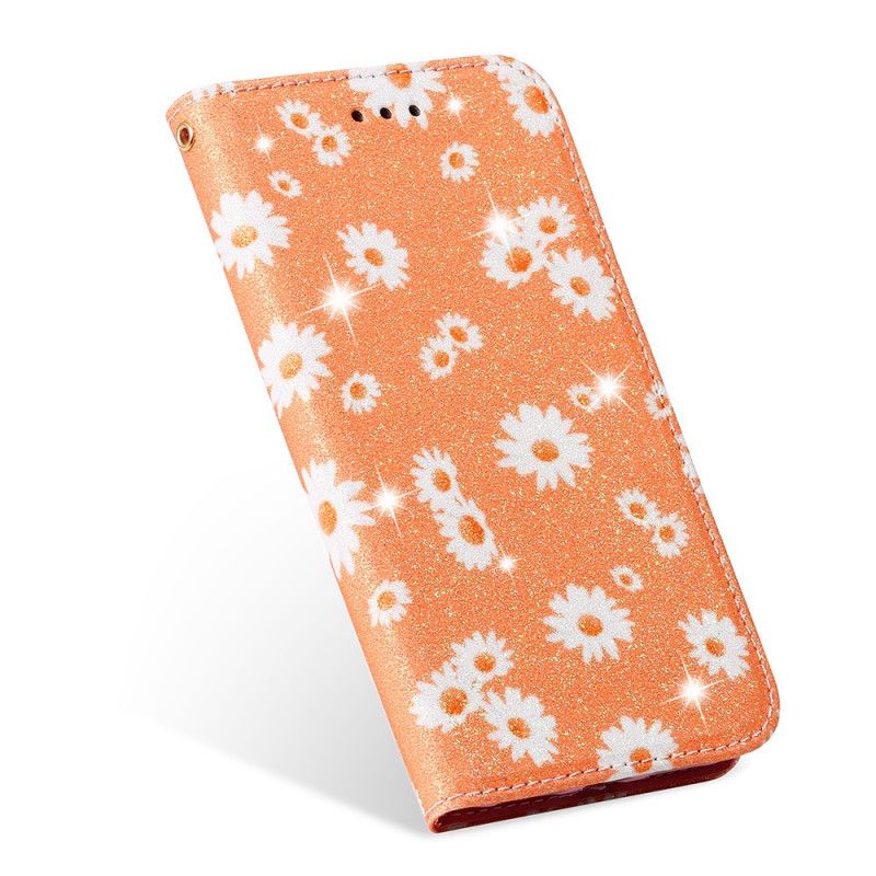 Flip Case Samsung Galaxy A51 Orange Kunstleder-Gänseblümchen
