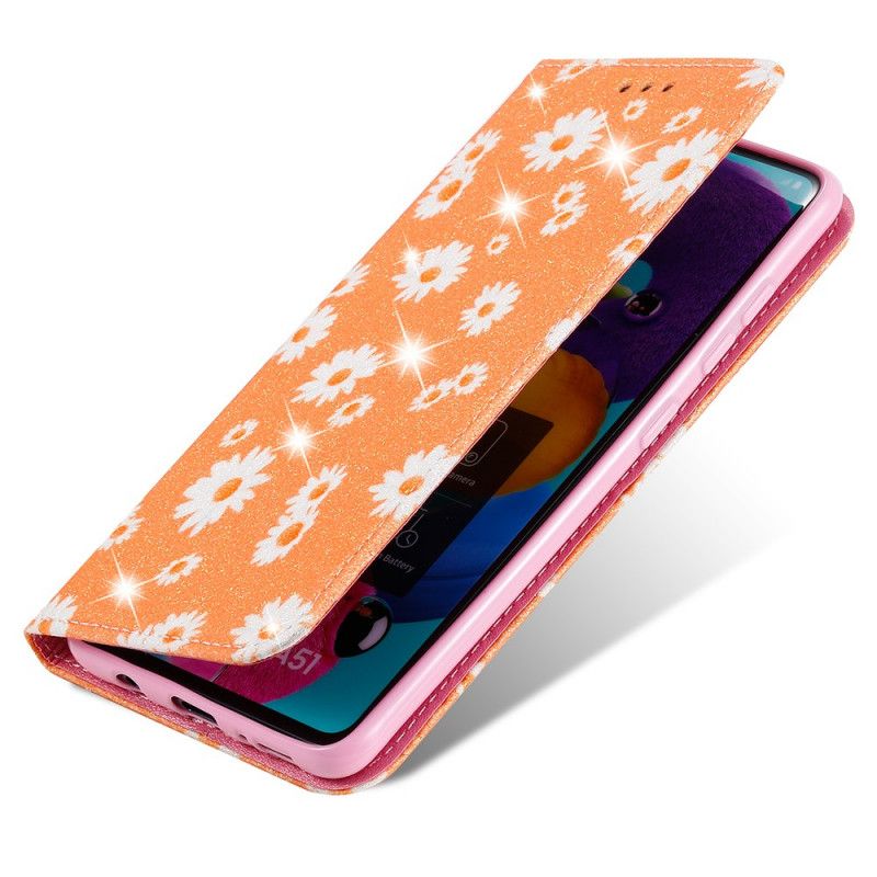 Flip Case Samsung Galaxy A51 Orange Kunstleder-Gänseblümchen