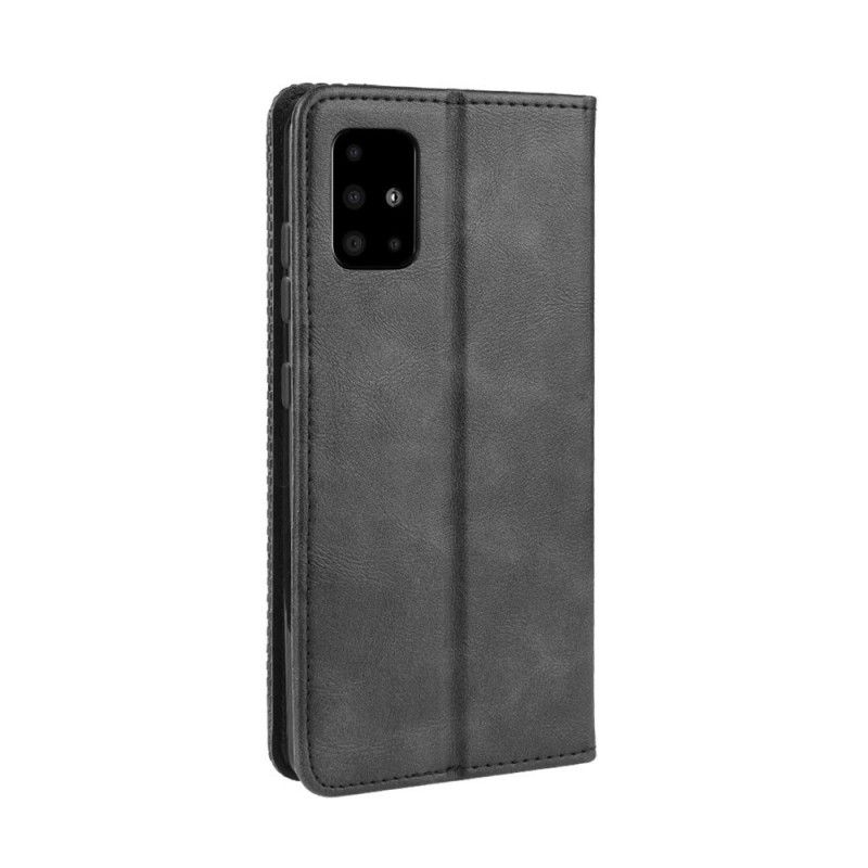 Flip Case Samsung Galaxy A51 Schwarz Stilisierter Vintage-Ledereffekt