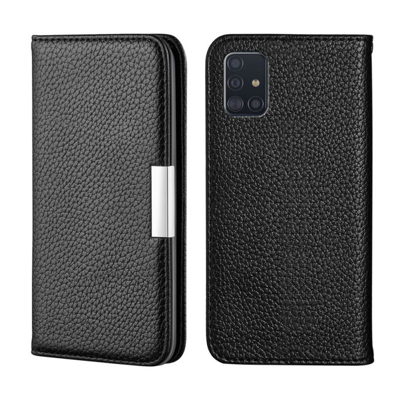 Flip Case Samsung Galaxy A51 Schwarz Ultra Schickes Litschi-Kunstleder