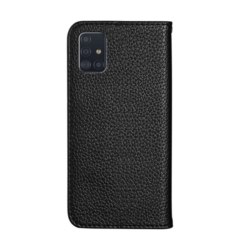 Flip Case Samsung Galaxy A51 Schwarz Ultra Schickes Litschi-Kunstleder