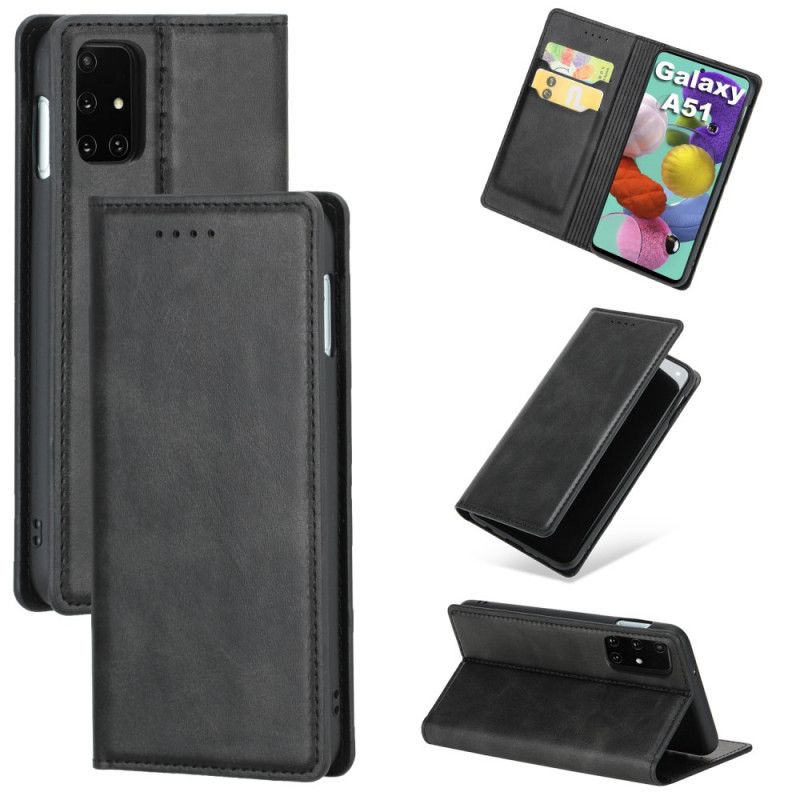 Flip Case Samsung Galaxy A51 Schwarz Vintage Lederstil