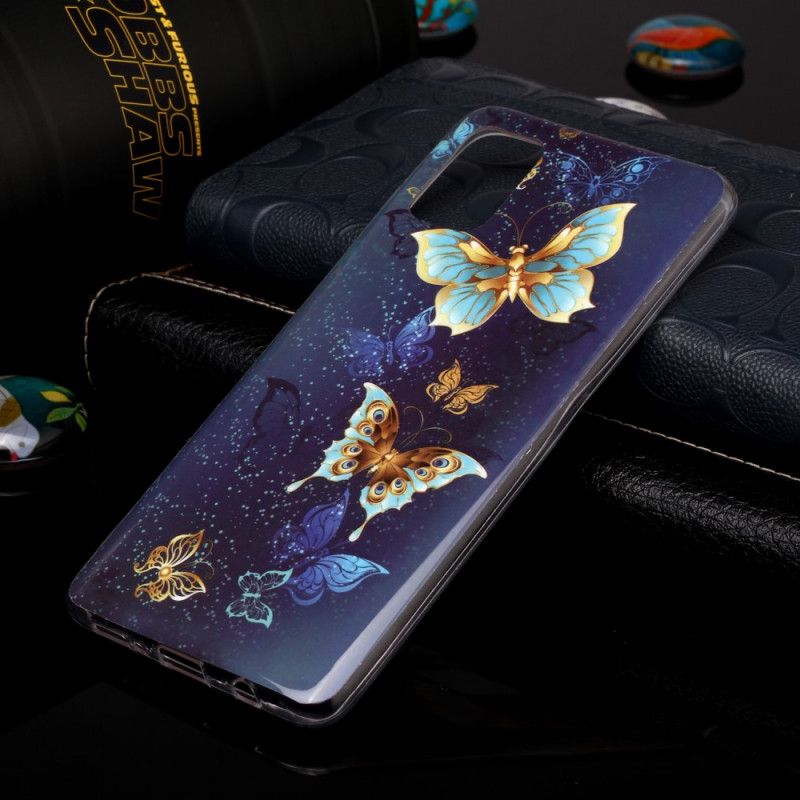 Hülle Samsung Galaxy A51 Dunkelblau Fluoreszierende Schmetterlingsreihe