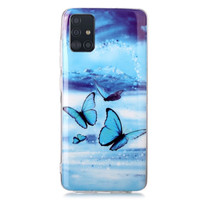 Hülle Samsung Galaxy A51 Dunkelblau Fluoreszierende Schmetterlingsreihe
