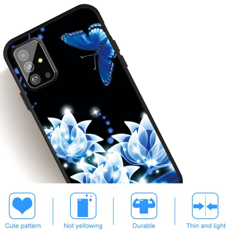 Hülle Samsung Galaxy A51 Handyhülle Schmetterling Und Blaue Blüten