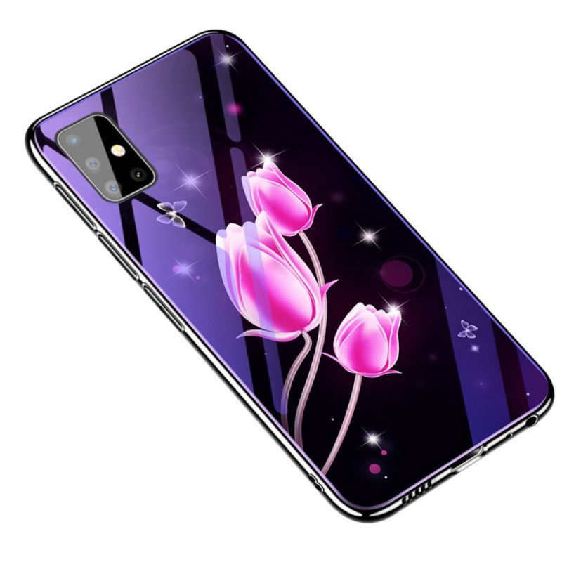 Hülle Samsung Galaxy A51 Pink Gehärtetes Glas Und Blumensilikon