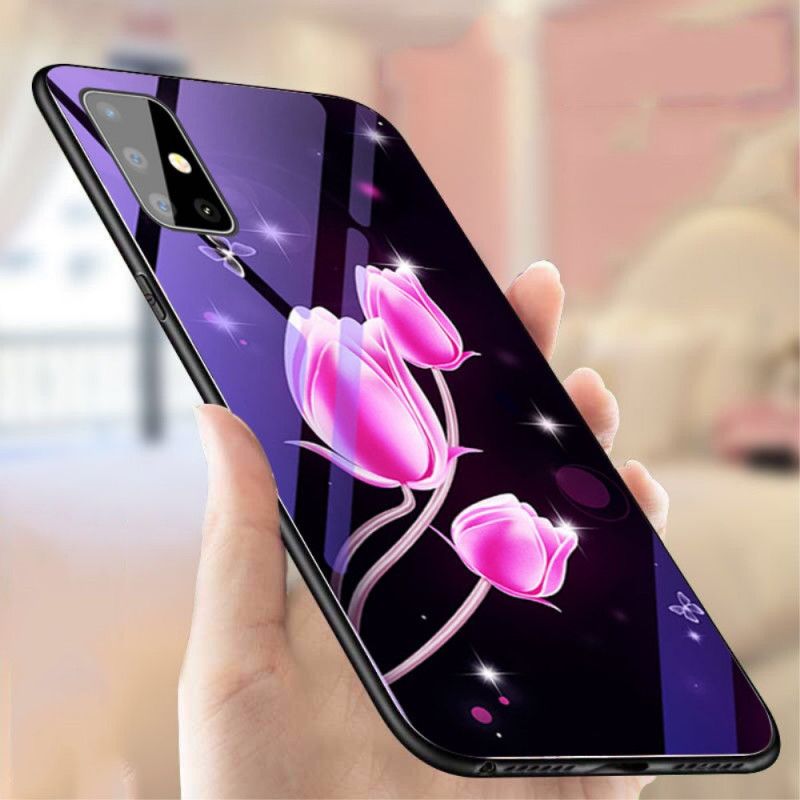 Hülle Samsung Galaxy A51 Pink Gehärtetes Glas Und Blumensilikon