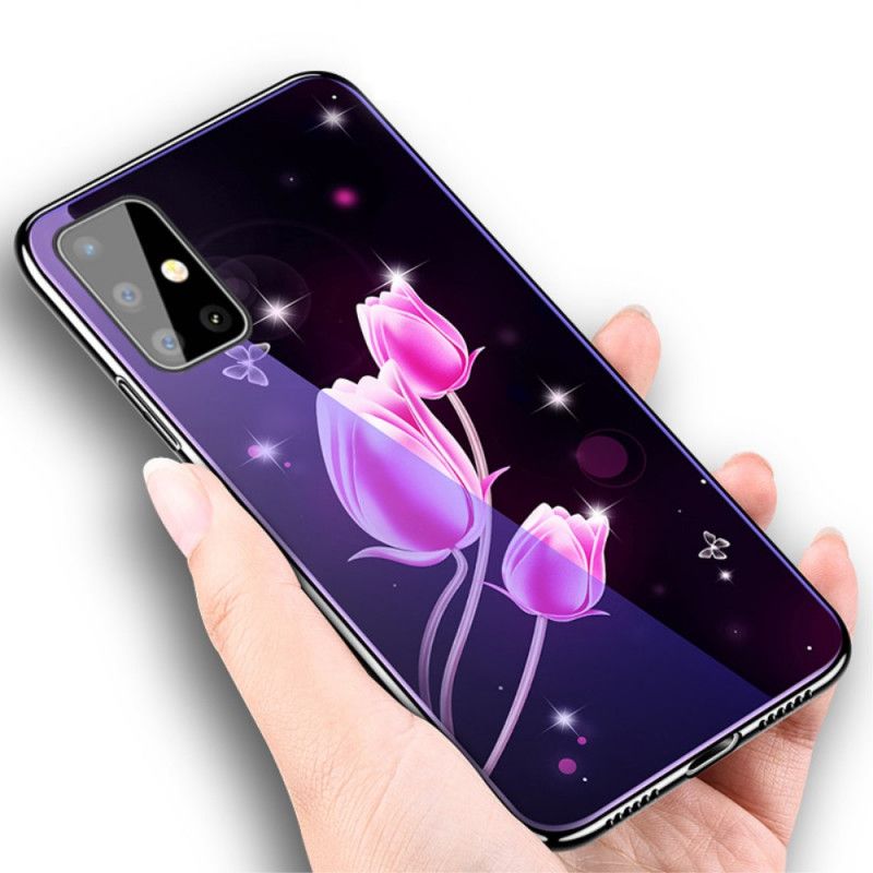 Hülle Samsung Galaxy A51 Pink Gehärtetes Glas Und Blumensilikon