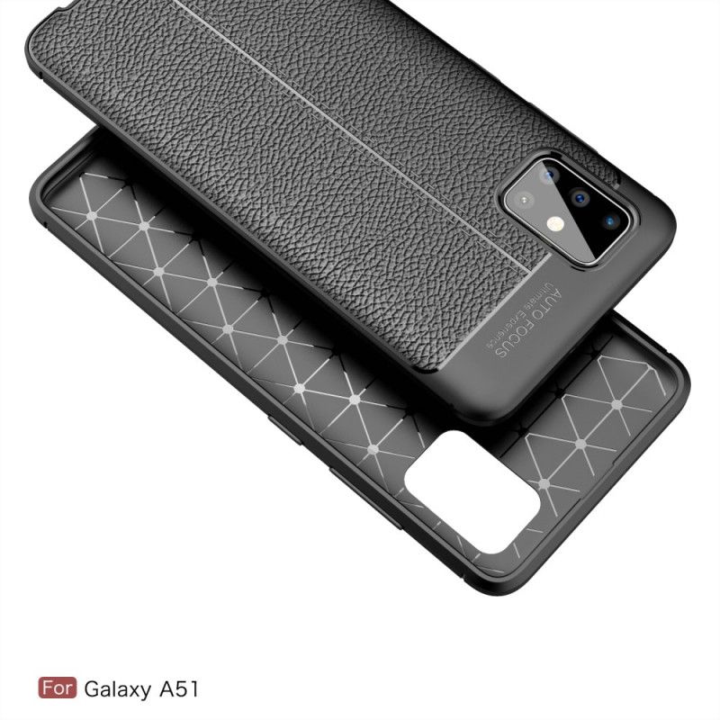 Hülle Samsung Galaxy A51 Schwarz Doppellinien-Litschileder-Effekt