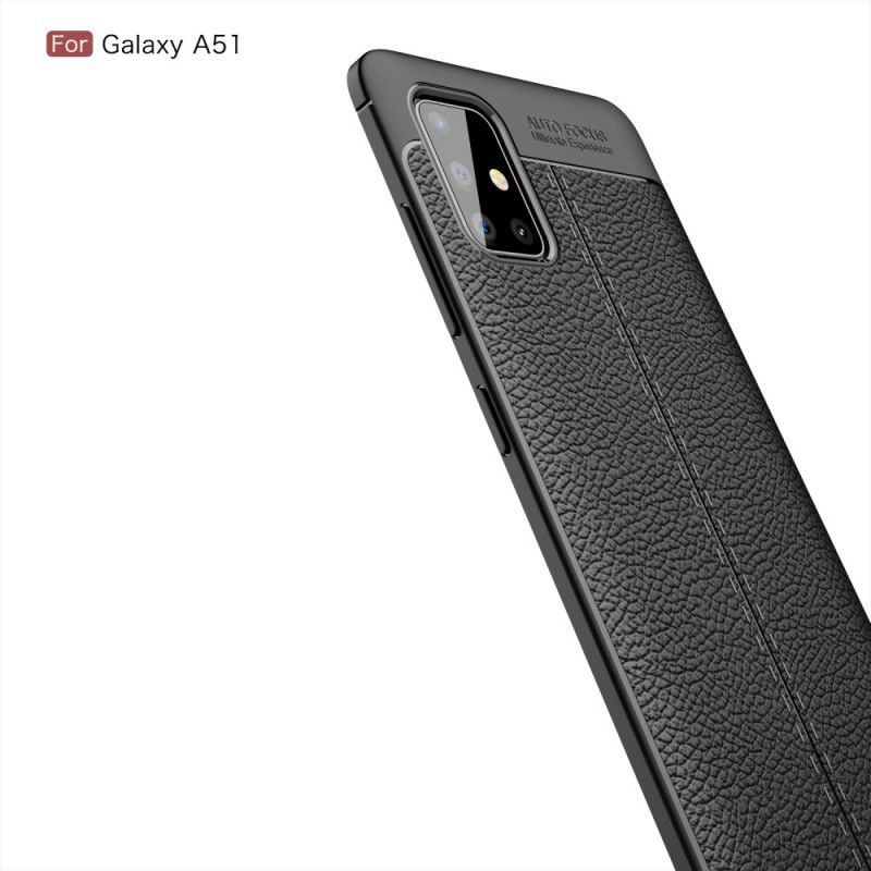 Hülle Samsung Galaxy A51 Schwarz Doppellinien-Litschileder-Effekt