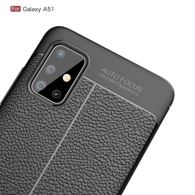 Hülle Samsung Galaxy A51 Schwarz Doppellinien-Litschileder-Effekt