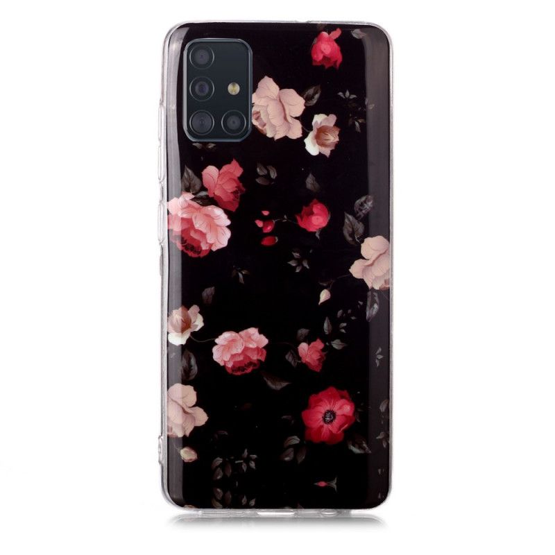 Hülle Samsung Galaxy A51 Schwarz Fluoreszierende Blumenserie