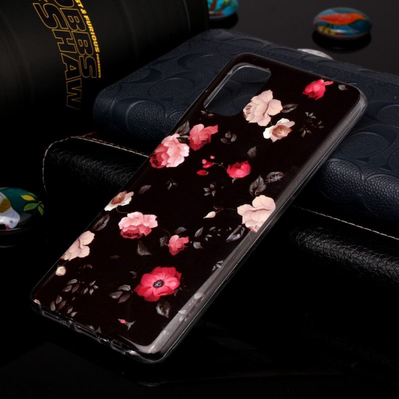 Hülle Samsung Galaxy A51 Schwarz Fluoreszierende Blumenserie