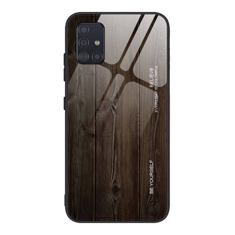 Hülle Samsung Galaxy A51 Schwarz Gehärtetes Holzdesign