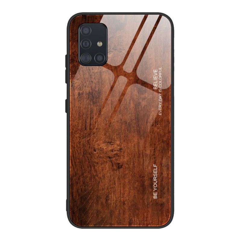 Hülle Samsung Galaxy A51 Schwarz Gehärtetes Holzdesign