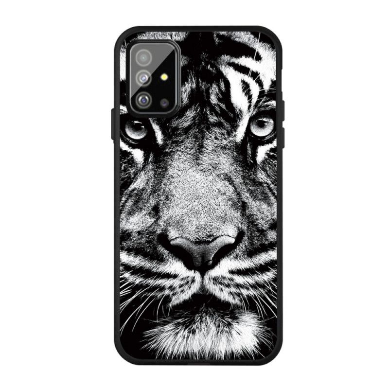 Hülle Samsung Galaxy A51 Schwarzweiss-Tiger