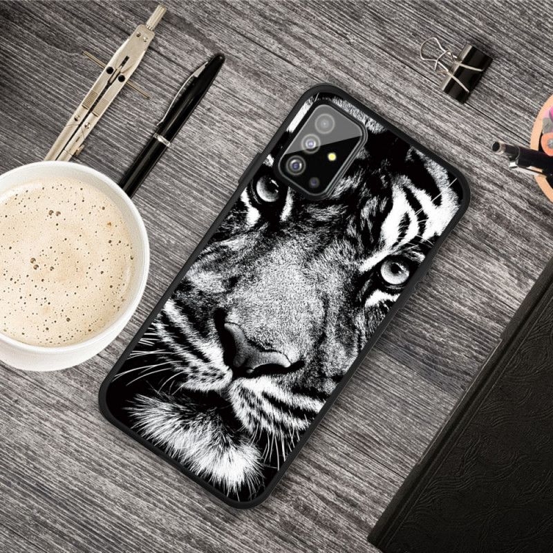 Hülle Samsung Galaxy A51 Schwarzweiss-Tiger