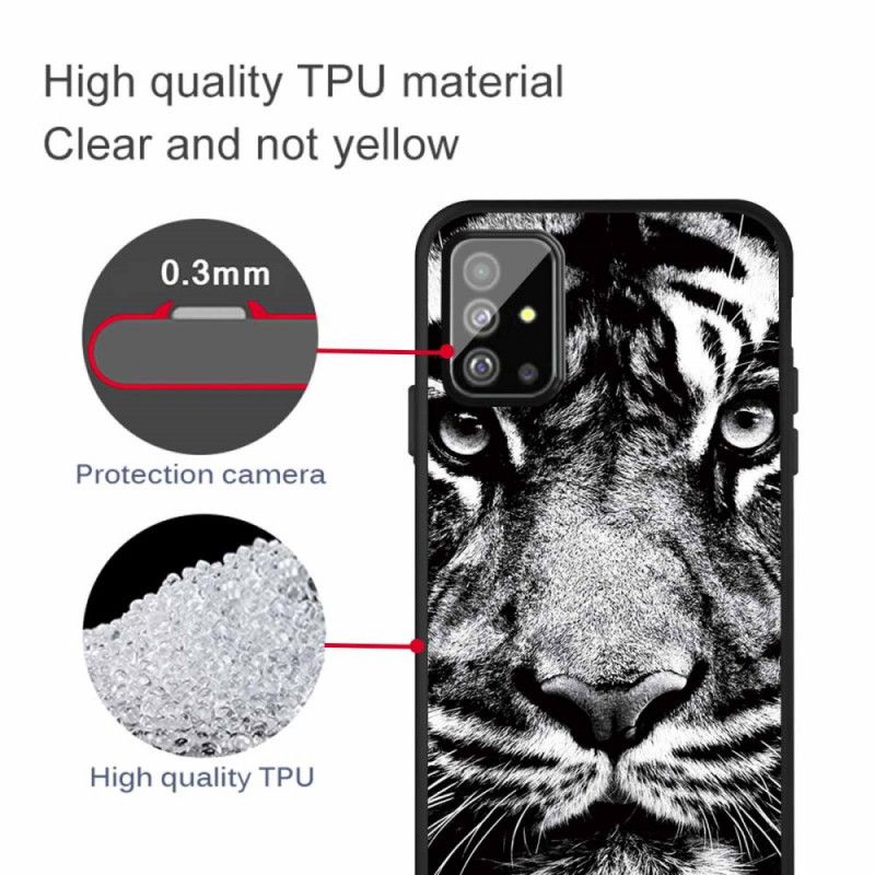 Hülle Samsung Galaxy A51 Schwarzweiss-Tiger