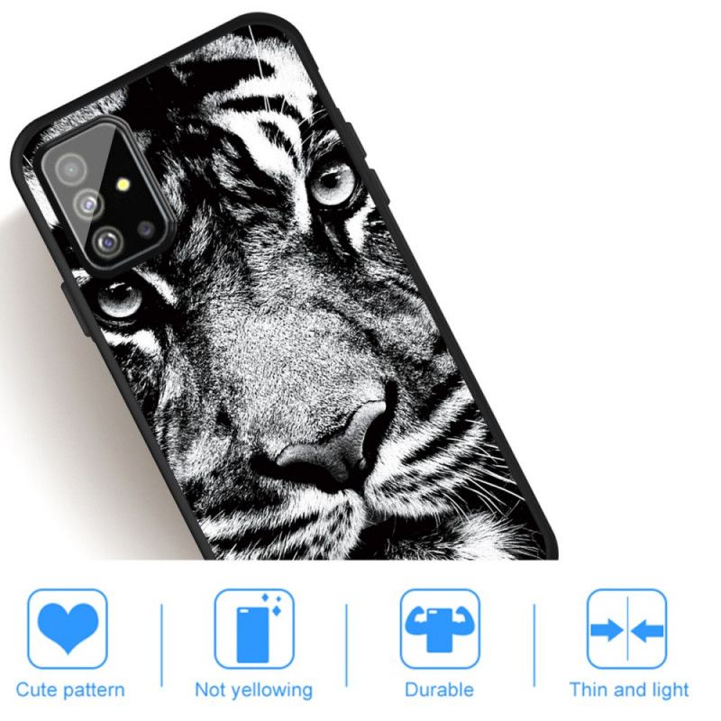 Hülle Samsung Galaxy A51 Schwarzweiss-Tiger