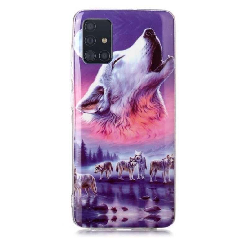 Hülle Samsung Galaxy A51 Weiß Fluoreszierende Wolfsreihe