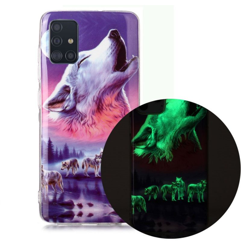 Hülle Samsung Galaxy A51 Weiß Fluoreszierende Wolfsreihe