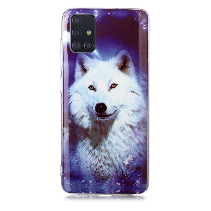 Hülle Samsung Galaxy A51 Weiß Fluoreszierende Wolfsreihe