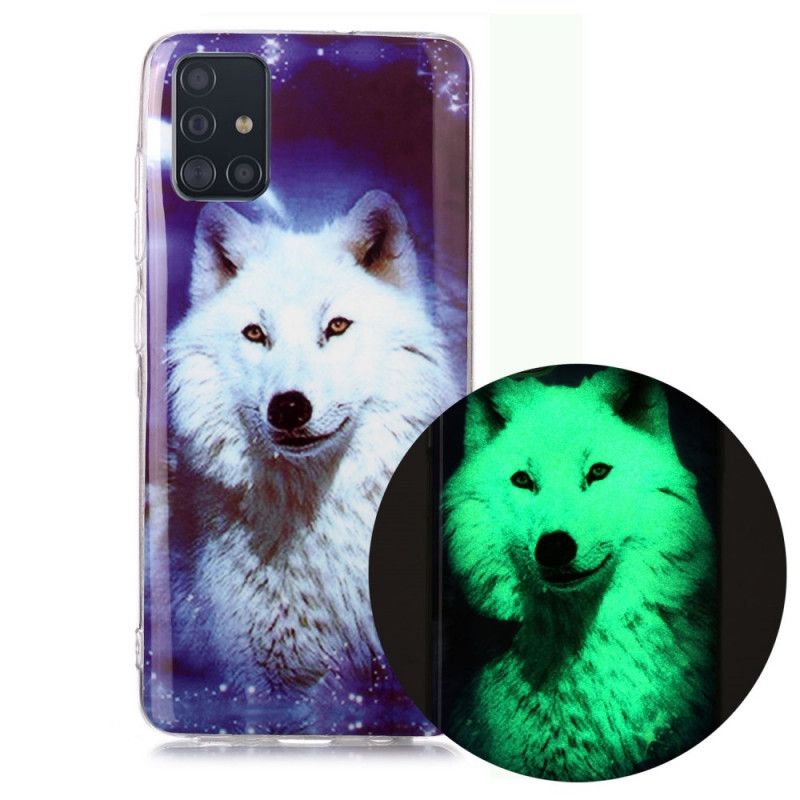 Hülle Samsung Galaxy A51 Weiß Fluoreszierende Wolfsreihe