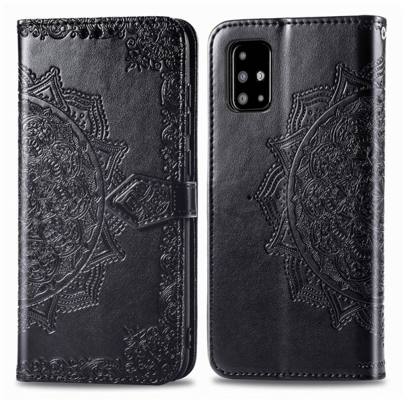 Lederhüllen Für Samsung Galaxy A51 Schwarz Mandala Mittleren Alters