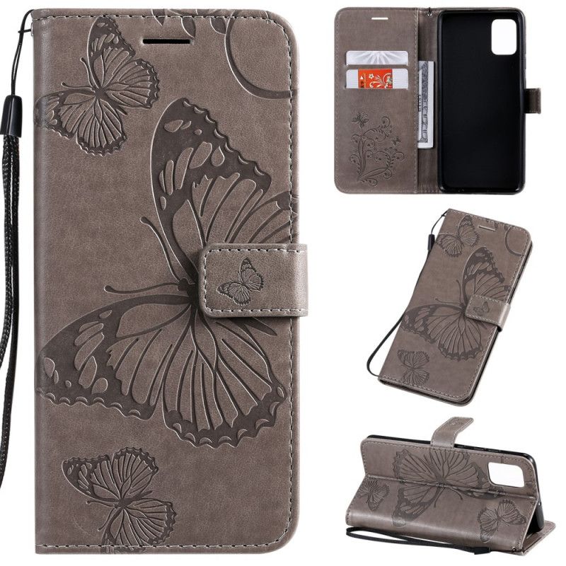 Lederhüllen Samsung Galaxy A51 Grau Handyhülle Riesige Tanga-Schmetterlinge