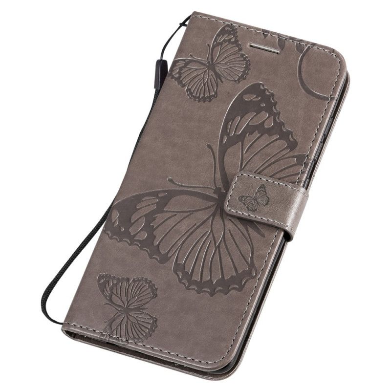 Lederhüllen Samsung Galaxy A51 Grau Handyhülle Riesige Tanga-Schmetterlinge