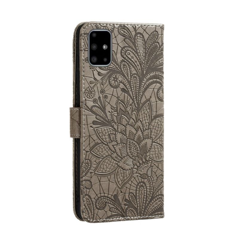 Lederhüllen Samsung Galaxy A51 Grau Stammes-Tanga-Blüten