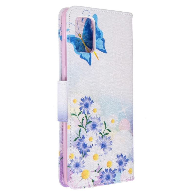 Lederhüllen Samsung Galaxy A51 Magenta Bemalte Schmetterlinge Und Blumen