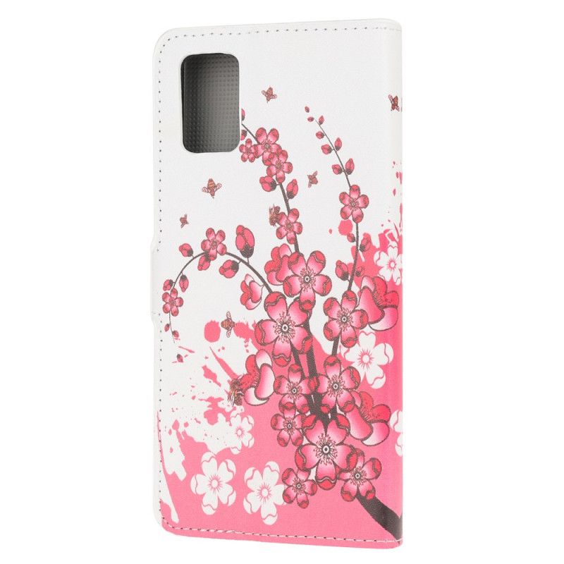 Lederhüllen Samsung Galaxy A51 Magenta Tropische Blumen