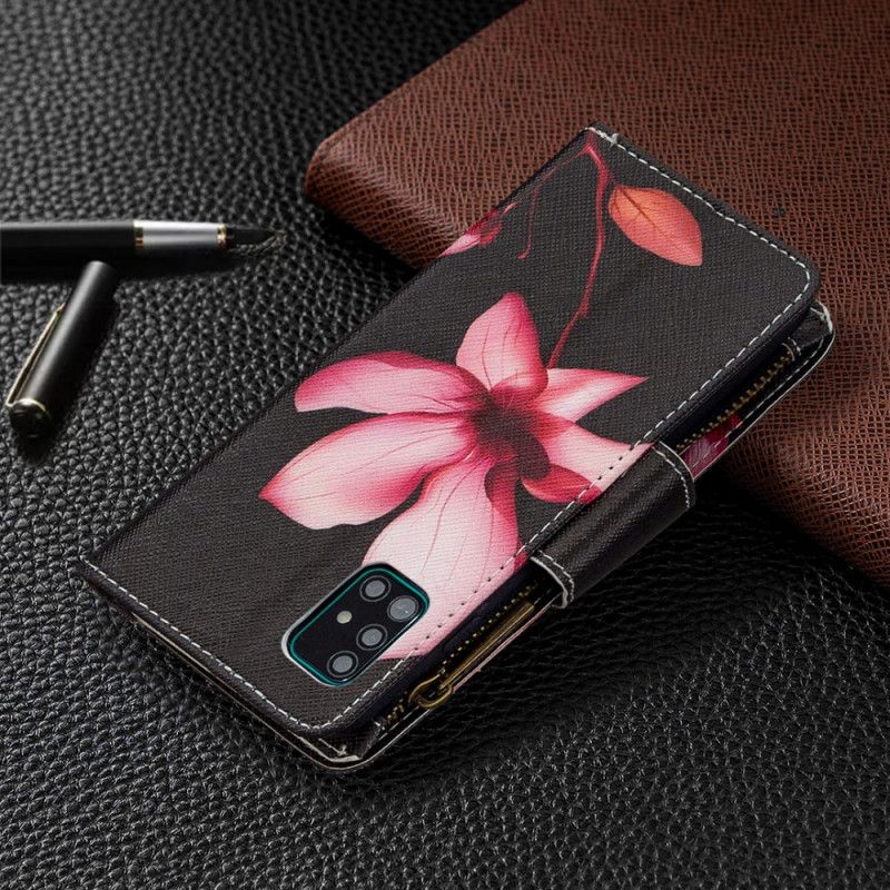Lederhüllen Samsung Galaxy A51 Schwarz Blumentasche Mit Reißverschluss