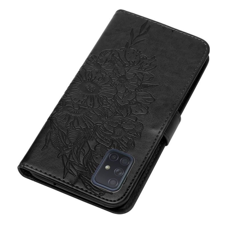 Lederhüllen Samsung Galaxy A51 Schwarz Design Schmetterling Mit Riemen