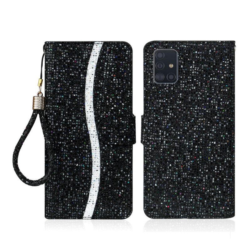 Lederhüllen Samsung Galaxy A51 Schwarz Glitzer-Design