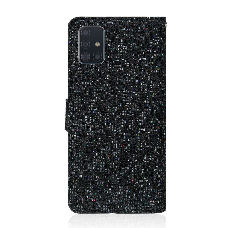 Lederhüllen Samsung Galaxy A51 Schwarz Glitzer-Design