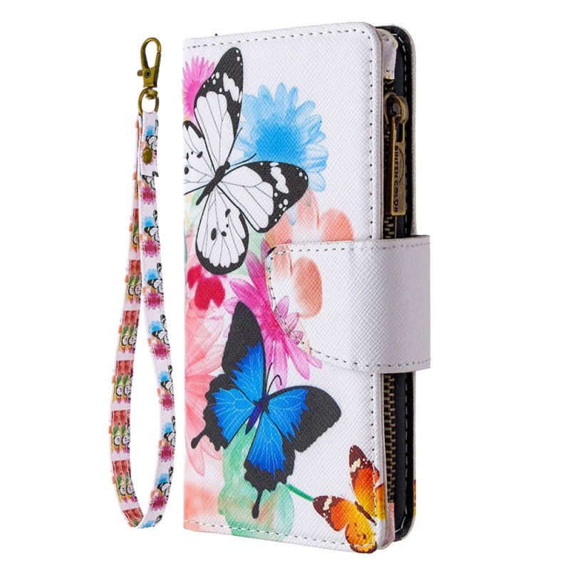Lederhüllen Samsung Galaxy A51 Schwarz Schmetterlings-Reißverschlusstasche
