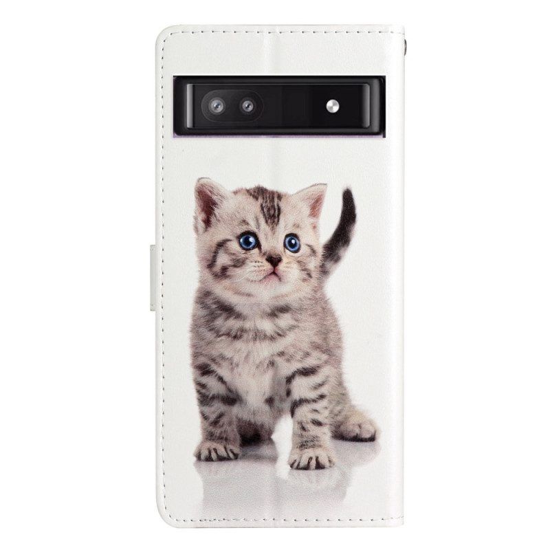 Lederhüllen Für Google Pixel 7A Mit Kordel Hübsches Kätzchen Mit Riemen