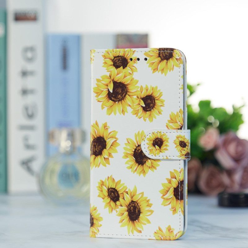 Lederhüllen Für Google Pixel 7A Mit Kordel Tanga-sonnenblumen